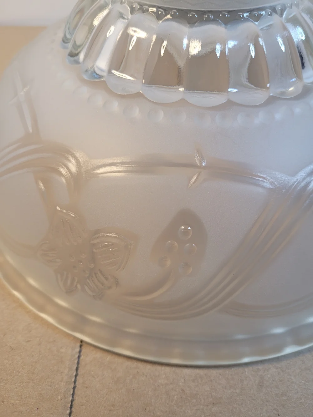 Vintage 10 inch Frosted Embossed Glass Ceiling Light Shade Deco Flowers (A1)